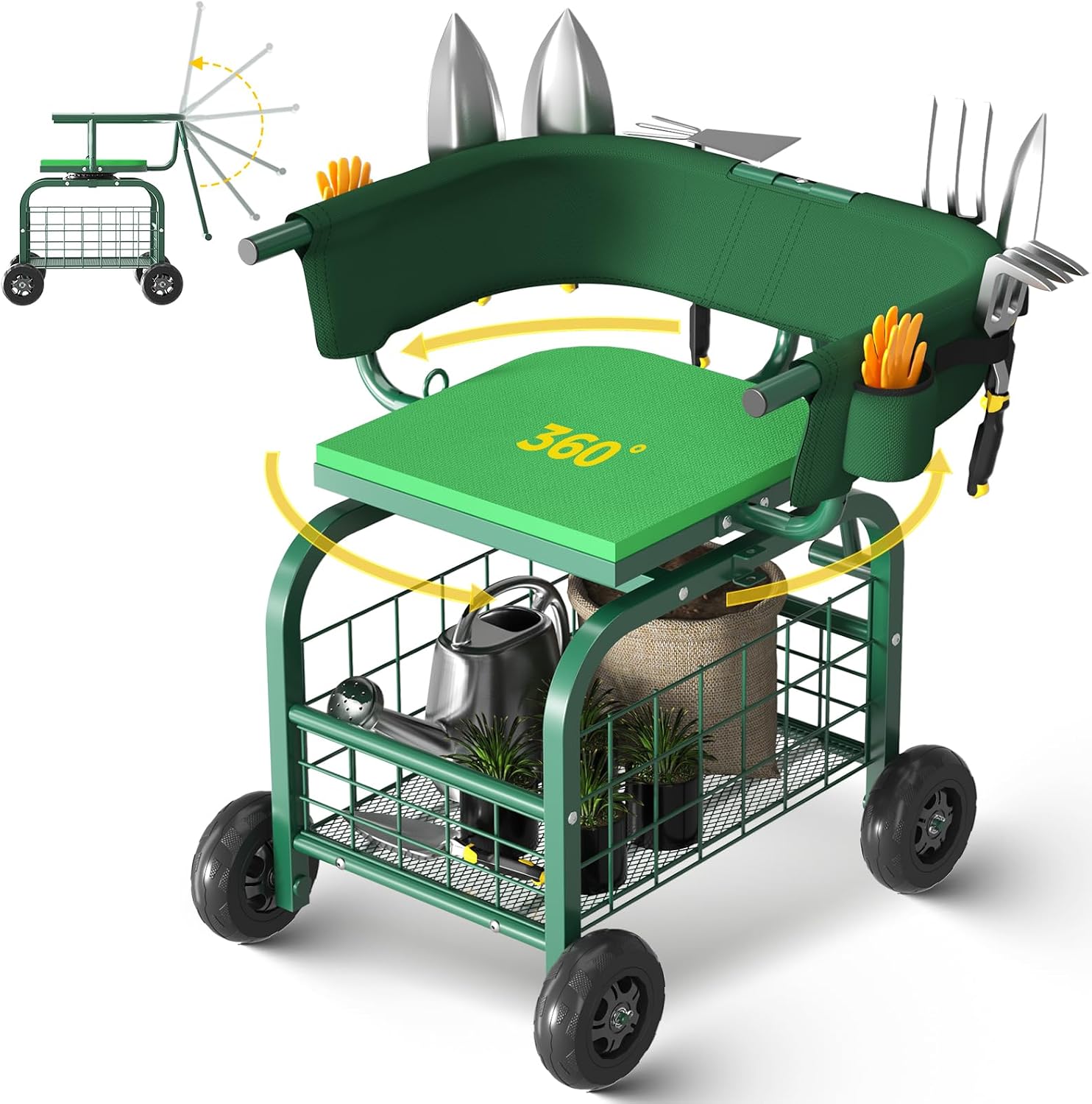 Gardening Tools For Seniors - Garden Seat with Wheels, Rolling Gardening