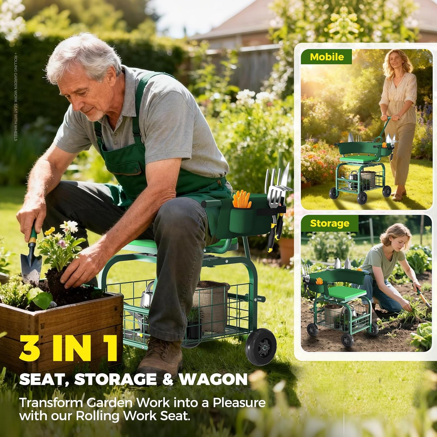 Garden Seat with Wheels, Rolli - Gardening Tools For Seniors review and price