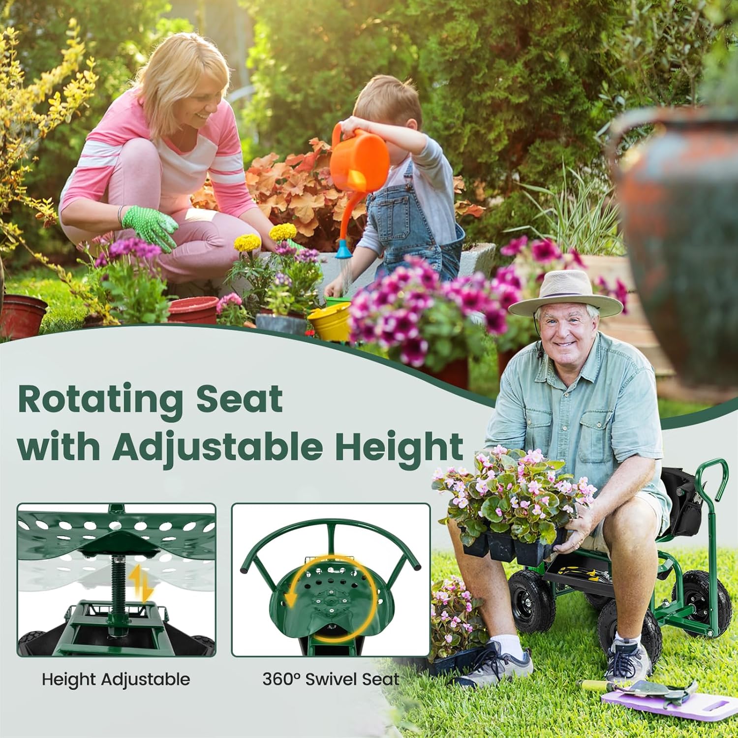 Rolling Gardening Seat with Wh - Gardening Tools For Seniors review and price