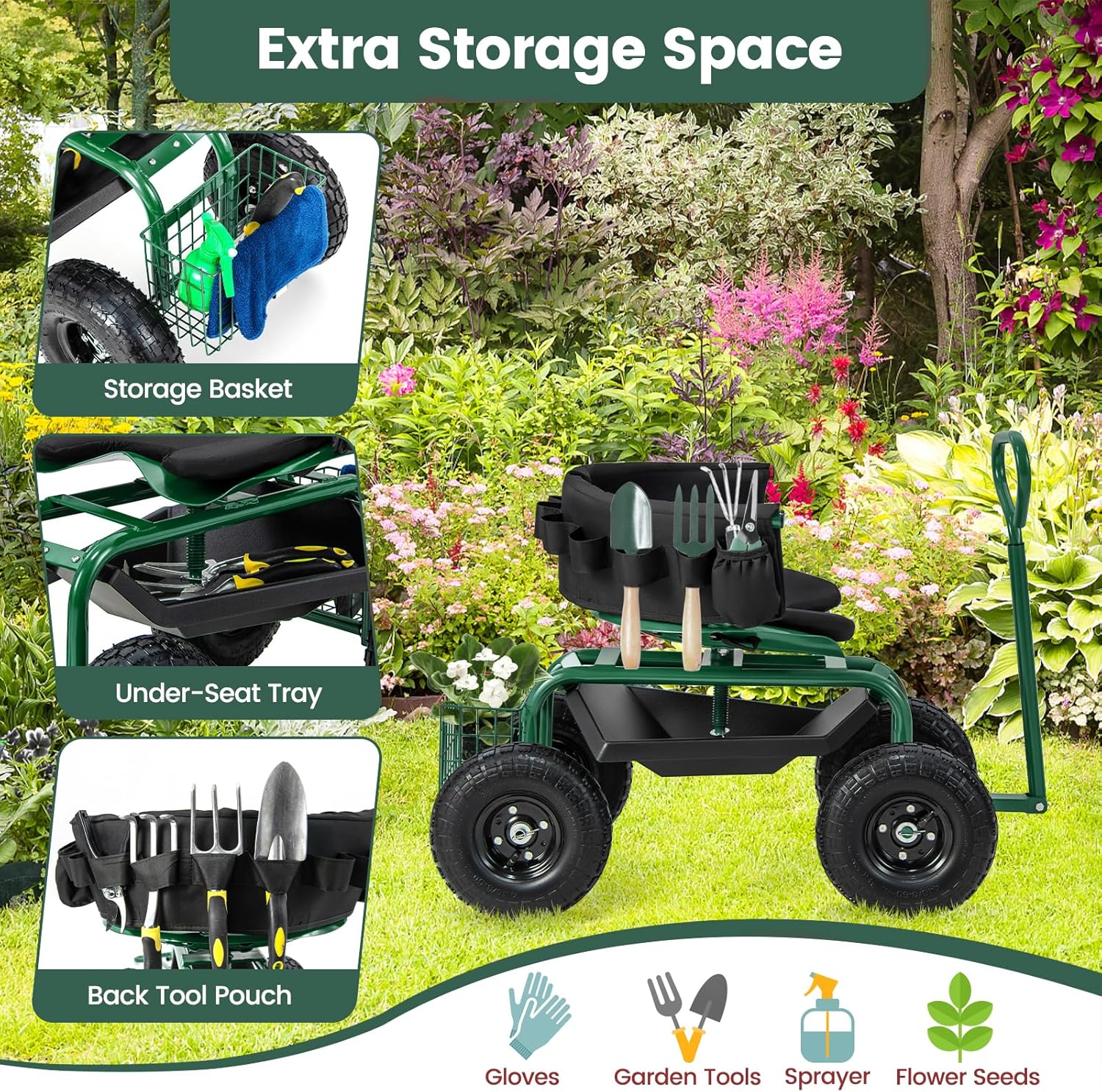 Rolling Gardening Seat with Wh - Gardening Tools For Seniors review and price