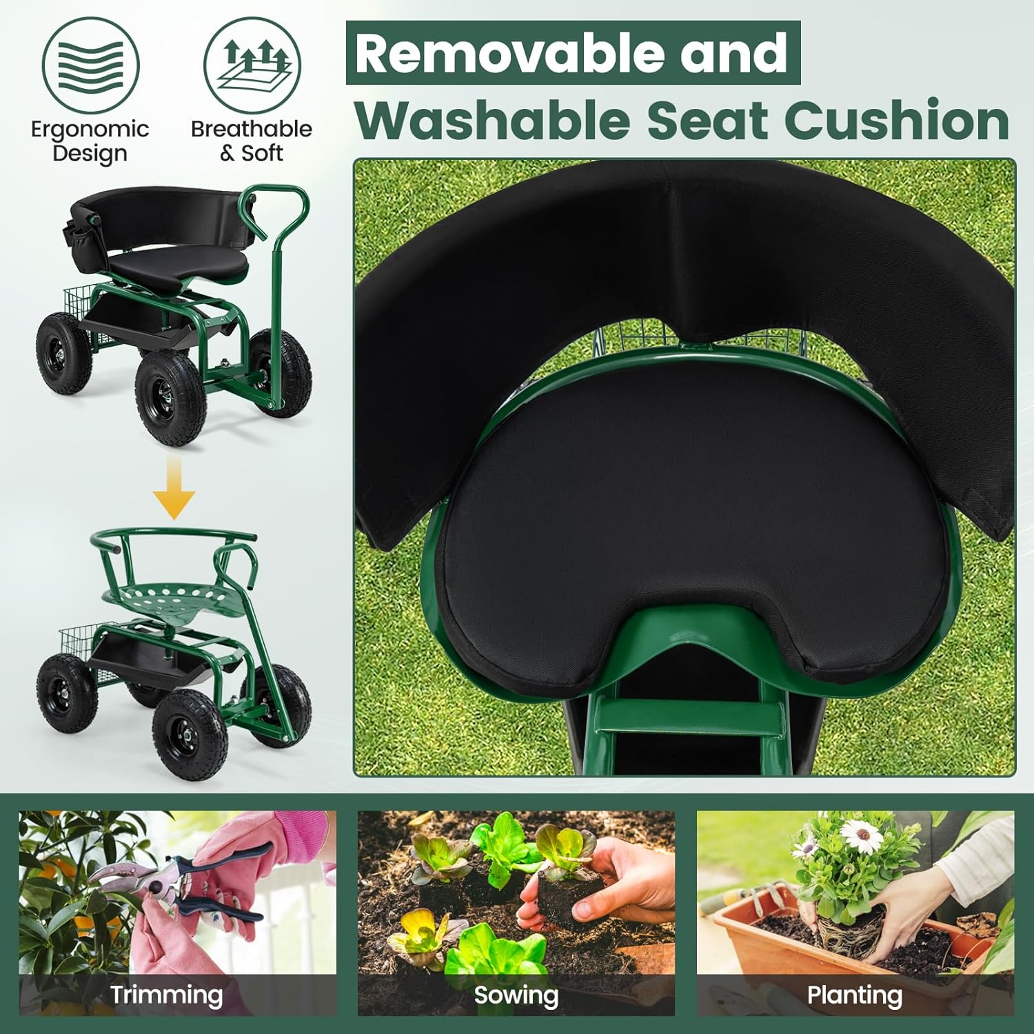 Rolling Gardening Seat with Wh - Gardening Tools For Seniors review and price